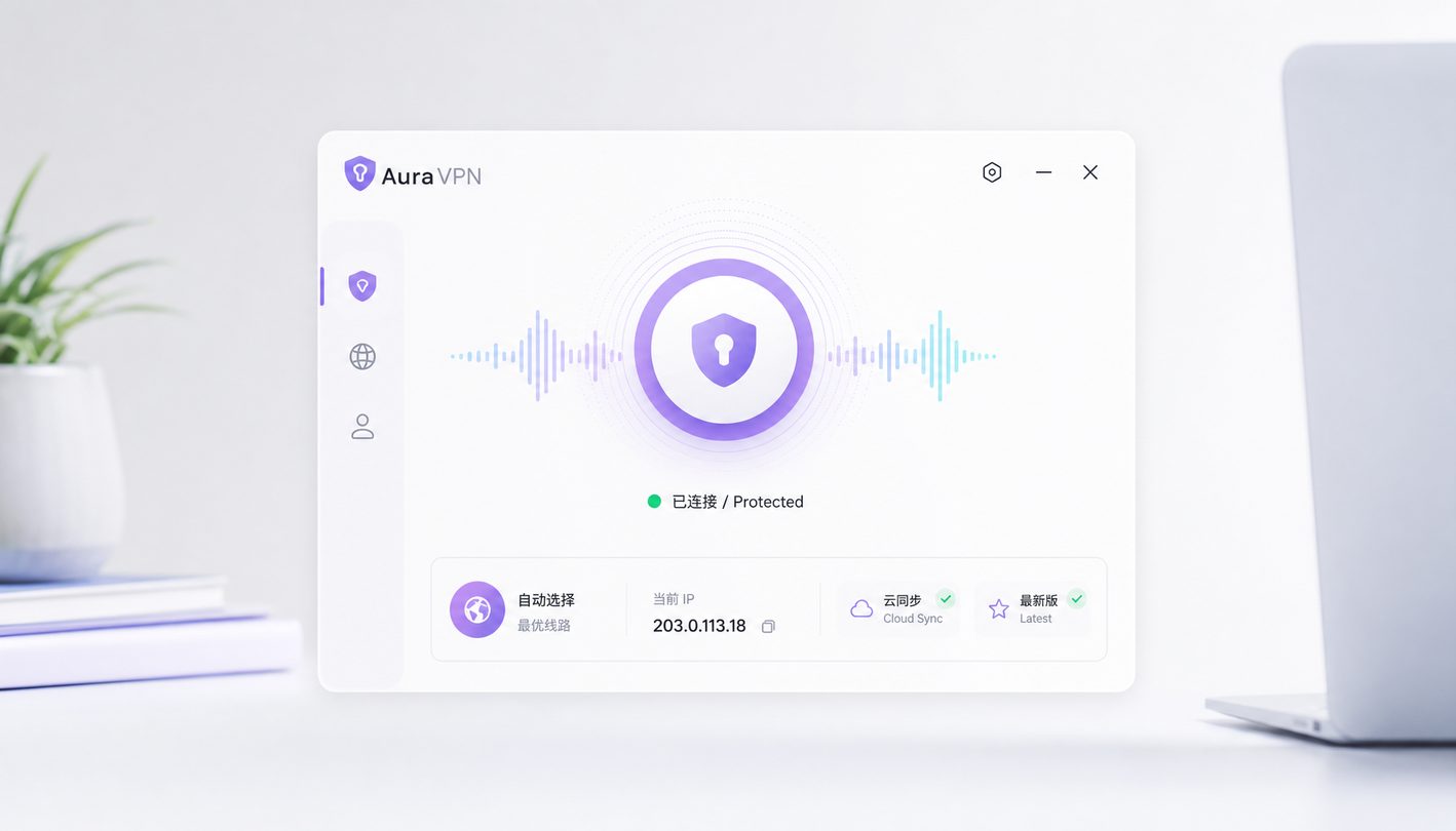 AuraVPN 极简数据面板一键极速连接状态
